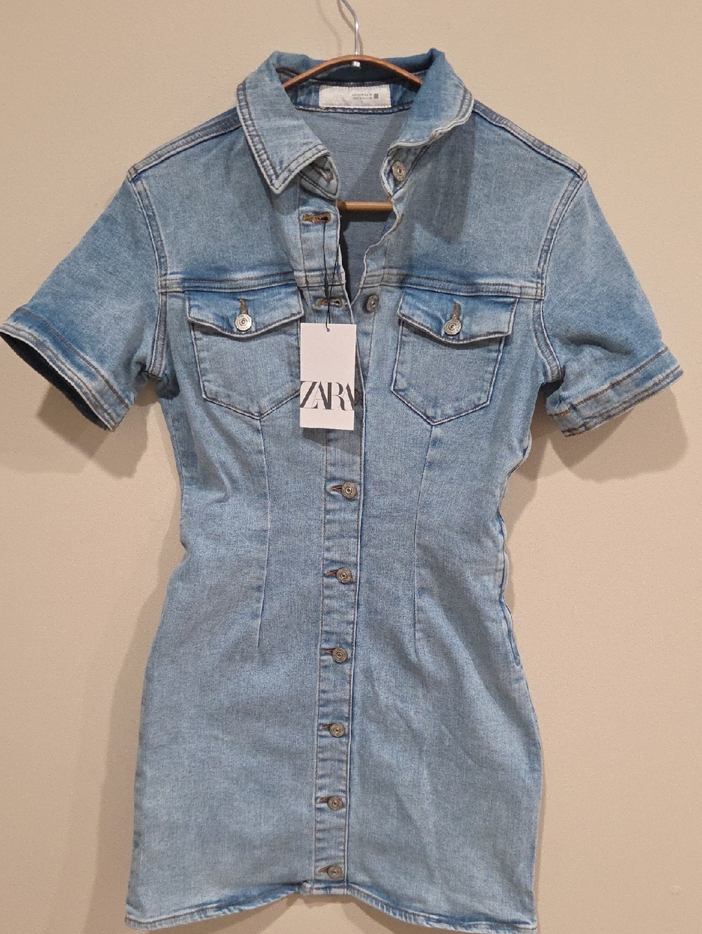 Zara Light Blue Denim Button-Down Mini Dress